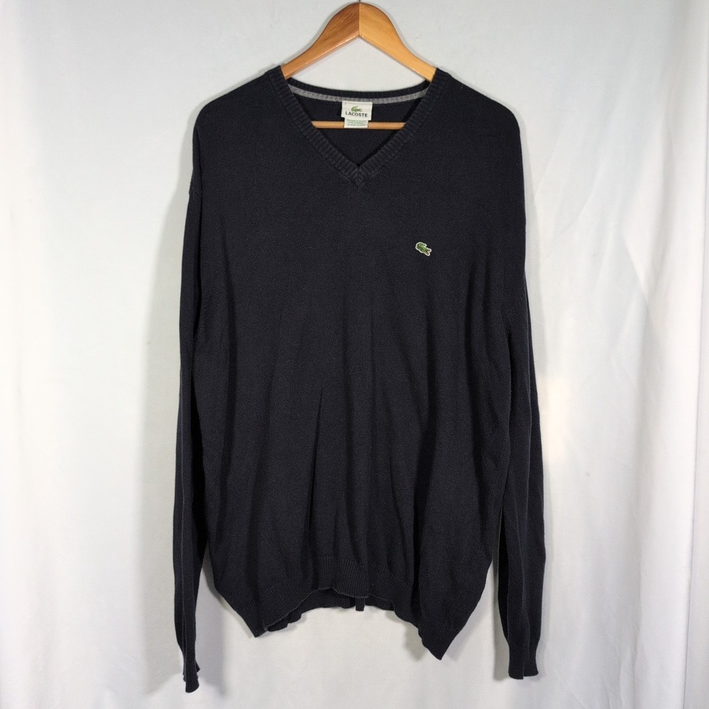 Lacoste Men's Long Sleeve V Neck 100% Cotton Blue Sweater Sz 7 (XXL)